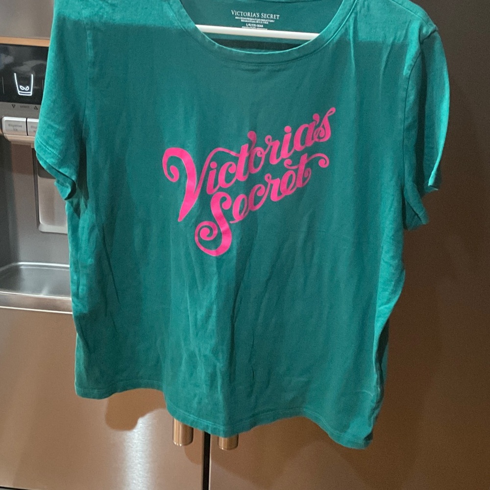 Victoria's Secret Green PJ Tee with Pink Logo